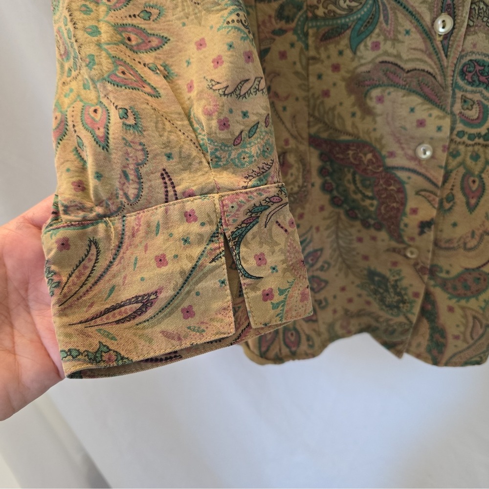 Vtg Tianello Tencel Blend Art-to-wear Button-Up Suzy Blouse Paisley Boho-chic M - Picture 13 of 13